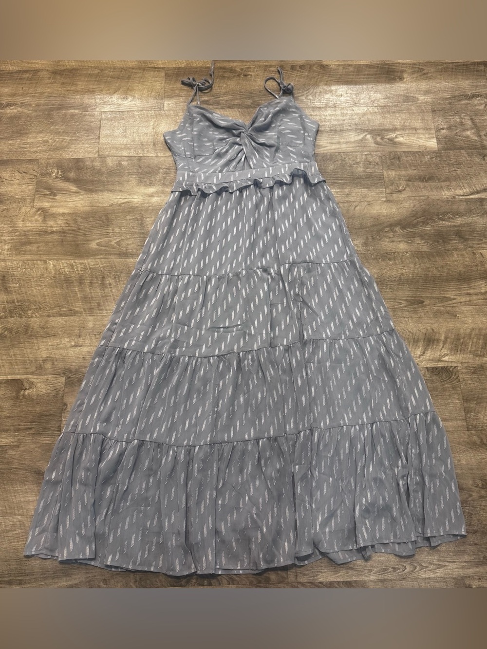 ASTR The Label Spaghetti Strap Tiered Maxi Dress Dusty Blue Womens Sz. L